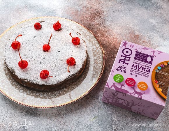 Творожный черемуховый кекс с вишней