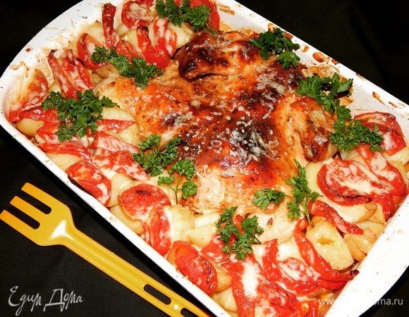 Курица в аджике с овощами