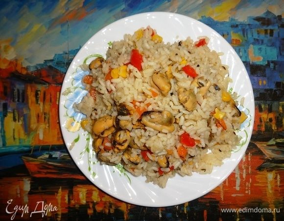 Паэлья с мидиями и кукурузой Паэлья с мидиями и кукурузой