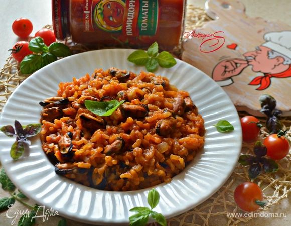 Томатное ризотто с мидиями