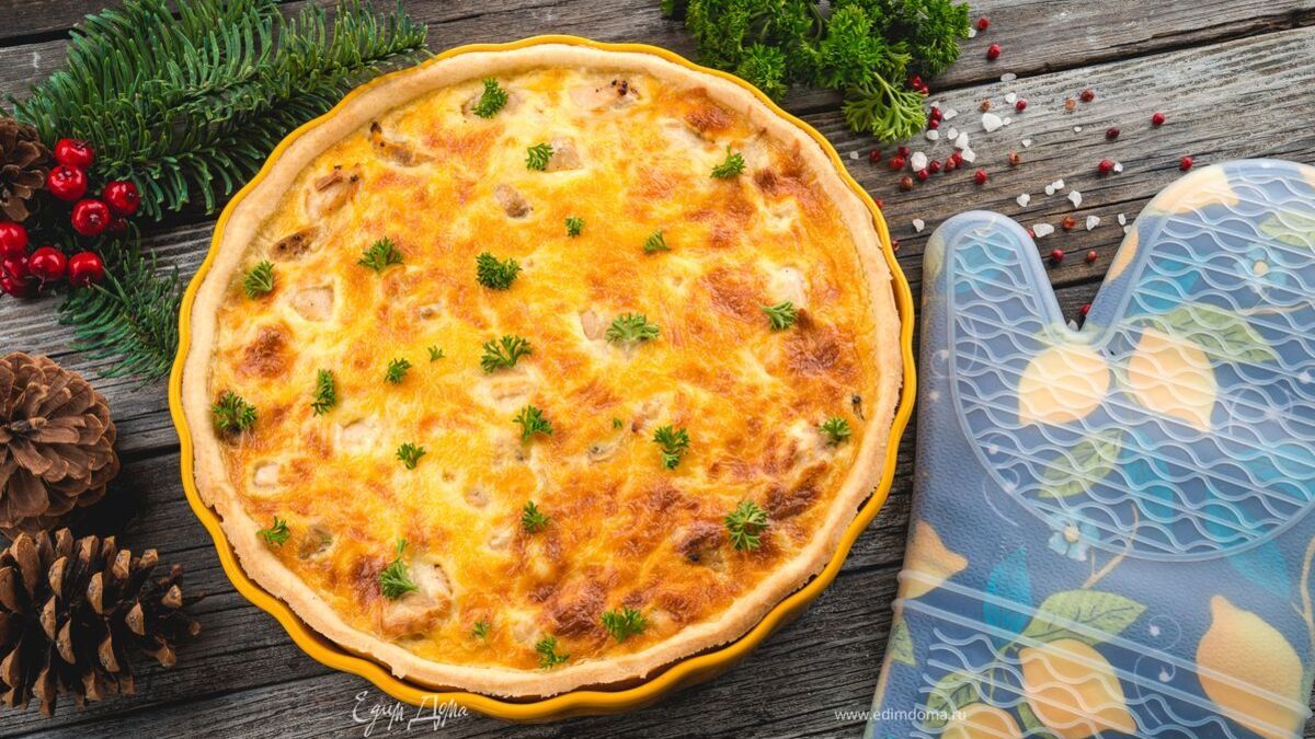 Киш лорен с курицей и грибами