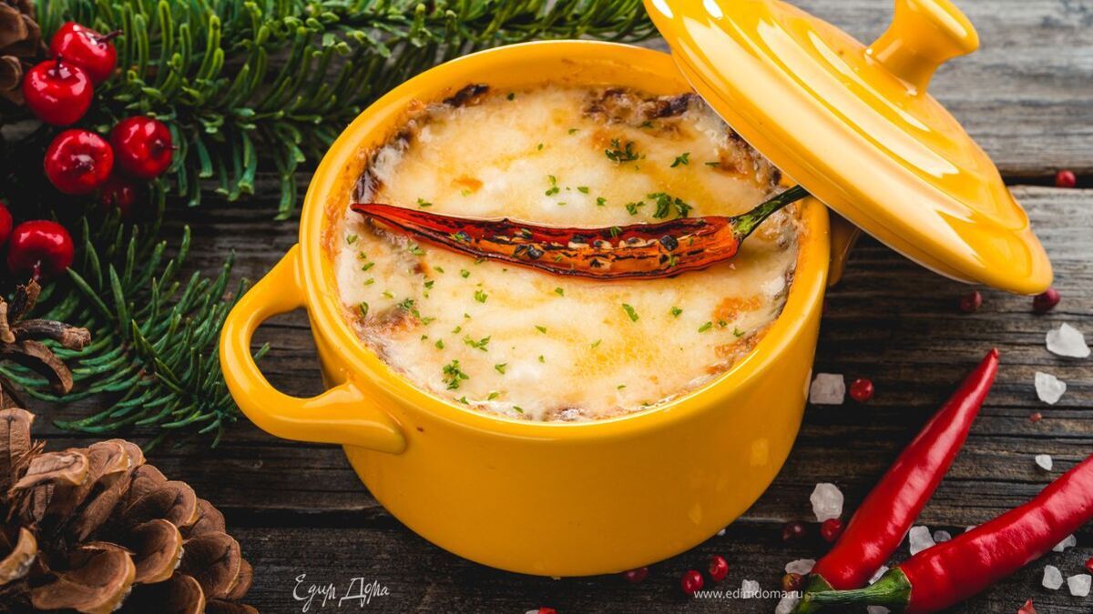 Сырный гратен с креветками