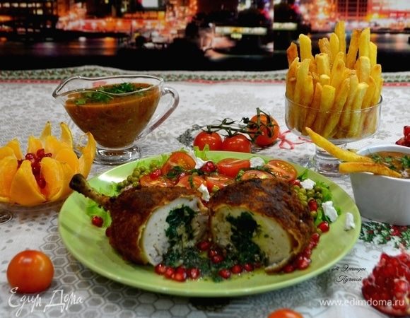 Котлета по-киевски с томатно-грибным соусом