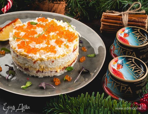 Салат «Мимоза» с красной икрой Салат «Мимоза» с красной икрой