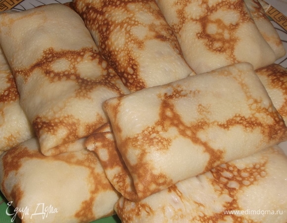 Блинчики с перловкой, белыми грибами и тушенкой