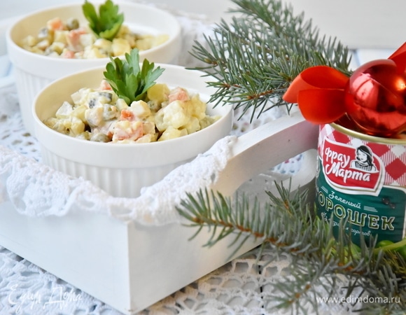 Советский салат оливье с кальмарами Советский салат оливье с кальмарами