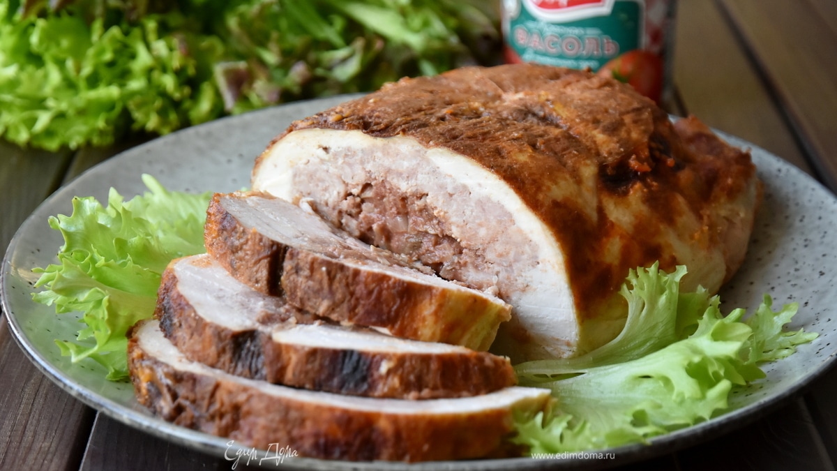 Галантин из курицы с фасолью и грибами