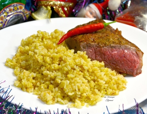 Стейк из мраморной говядины с булгуром