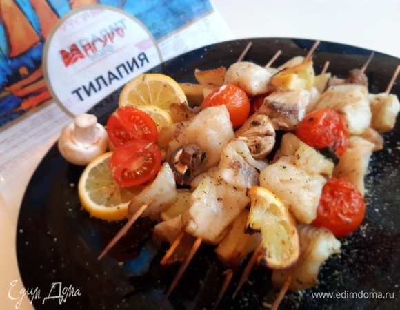 Рыбные шашлычки из тилапии с овощами Рыбные шашлычки из тилапии с овощами