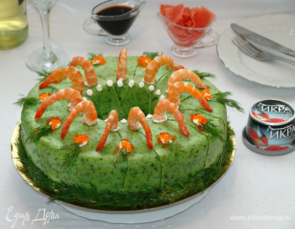 Блинный торт-суши с красной икрой