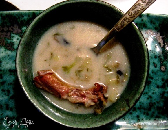 Овсяный суп на копченых ребрах