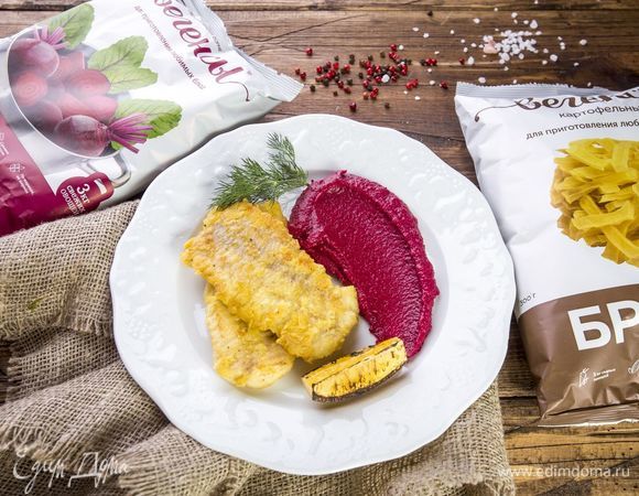 Филе трески с цветным картофельным пюре Филе трески с цветным картофельным пюре