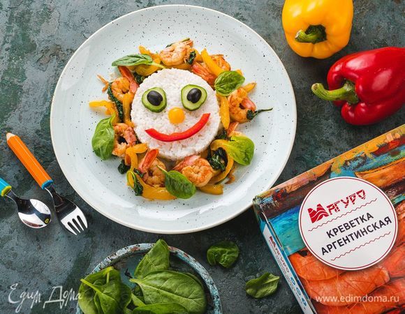 Креветки со шпинатом и рисом «Улыбка» Креветки со шпинатом и рисом «Улыбка»