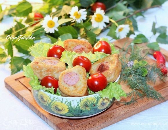 Вафельные рулетики с сосисками Вафельные рулетики с сосисками