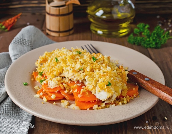 Запеченная пикша под сырной корочкой