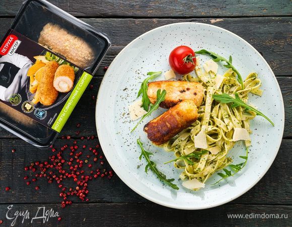 Сливочные котлеты с сыром и пастой под соусом песто