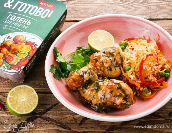 Запеченные куриные голени с рисом под имбирным соусом
