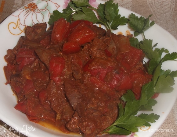 Куриная печень с болгарским перцем Куриная печень с болгарским перцем