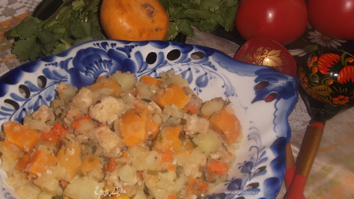 Рагу из репы, картофеля и свинины