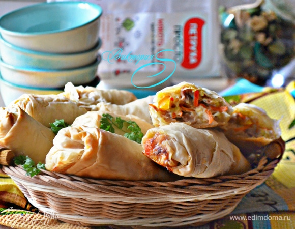 Рулеты с курицей и овощами в тесте фило