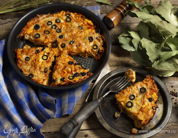 Запеканка с курицей, сыром и лавашем