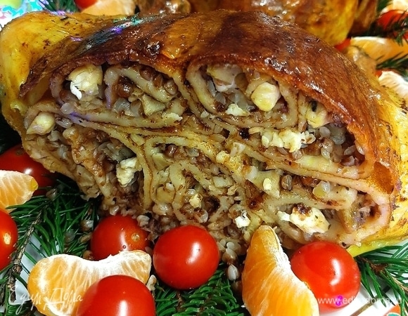 Курица, фаршированная блинами с начинкой