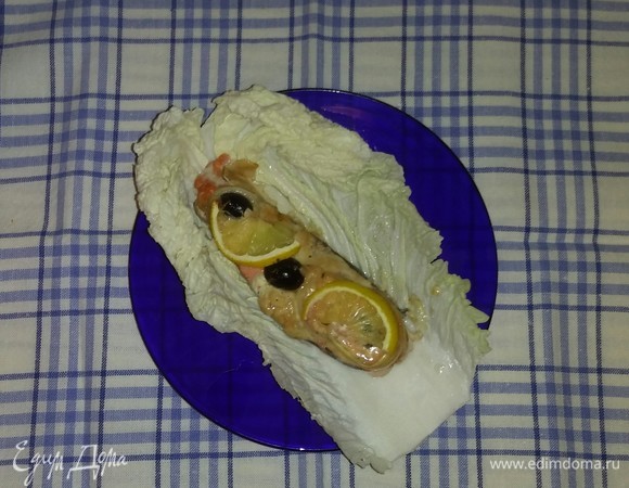 Запеченный кижуч с лимоном и маслинами