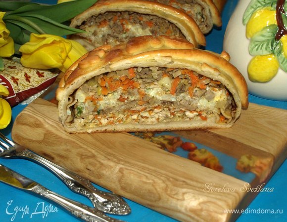 Мясная четырехслойная кулебяка Мясная четырехслойная кулебяка