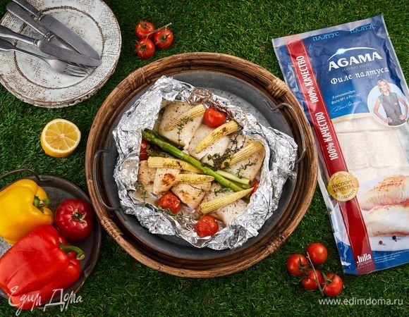 Филе палтуса с овощами на гриле