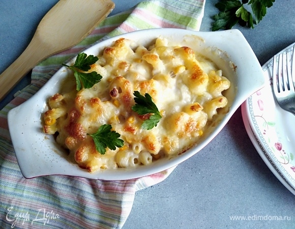 Рыбная запеканка с макаронами и моцареллой 