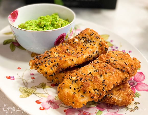 Жареная треска с песто из горошка Жареная треска с песто из горошка