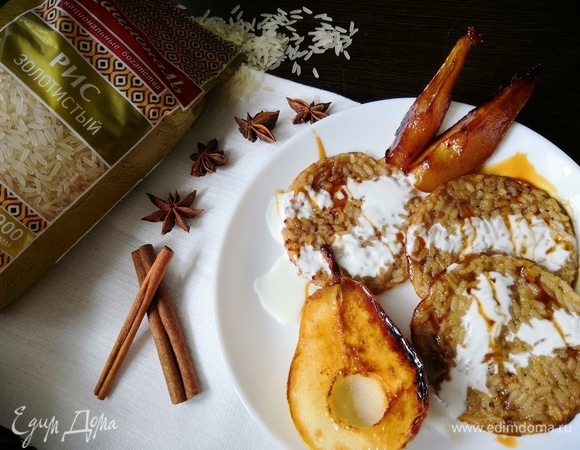 Оладьи из риса с карамелизированной грушей