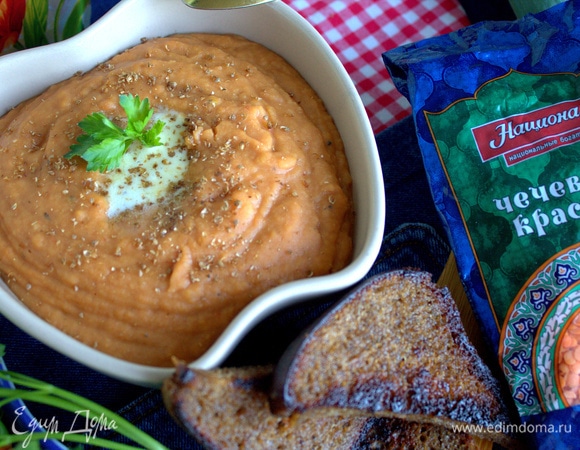 Чечевичный суп-пюре на курином бульоне