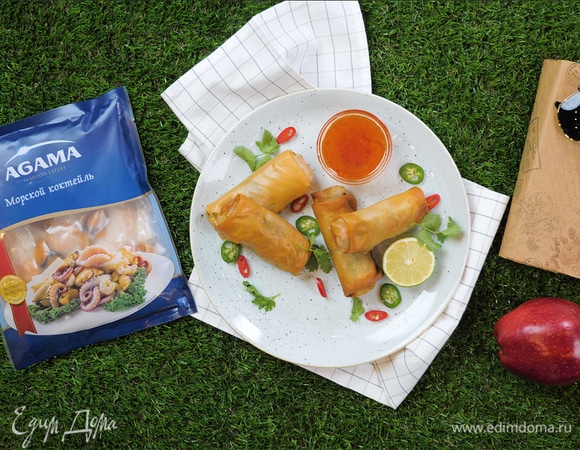 Спринг-роллы с морским коктейлем Спринг-роллы с морским коктейлем
