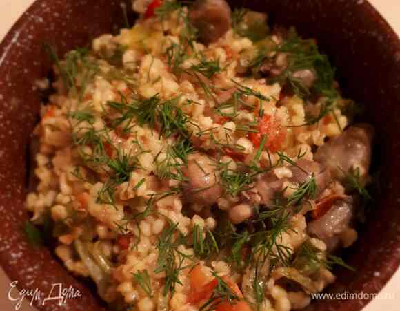 Булгур с куриными сердечками и овощами Булгур с куриными сердечками и овощами