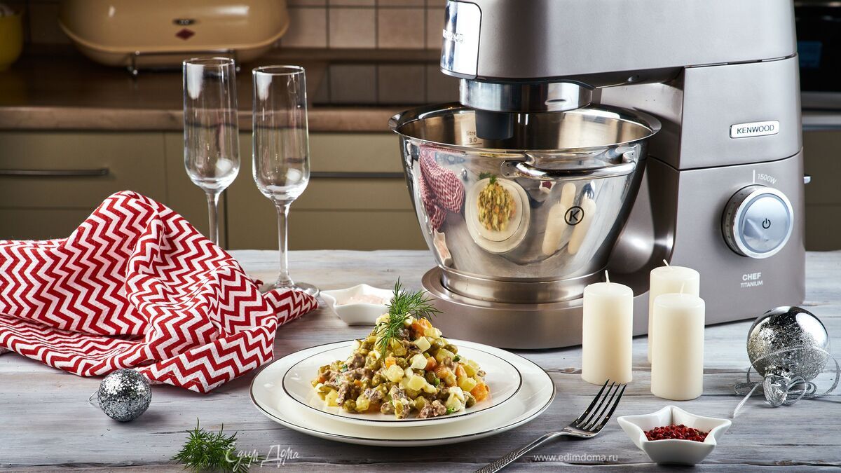 Оливье с телятиной и домашним майонезом