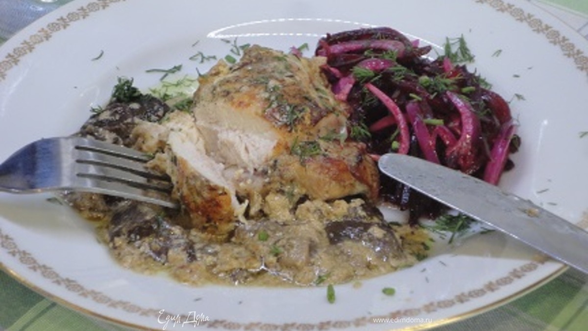 Курица в горчично-сливочном соусе с грибами