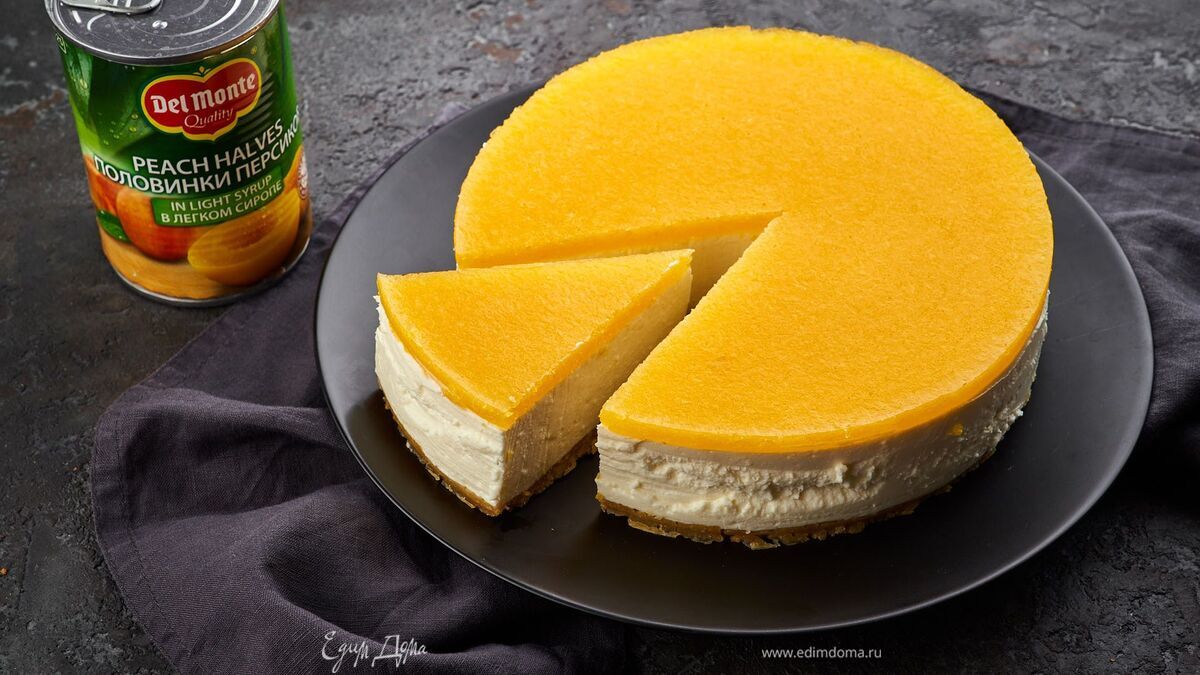 Чизкейк с консервированными персиками без выпечки
