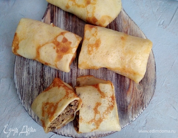 Блины с начинкой из печени и грибов 
