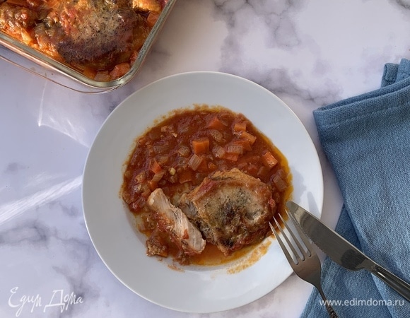 Запеченная свиная шейка с овощами Запеченная свиная шейка с овощами