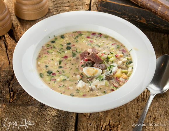 Классическая окрошка с редиской и мясом