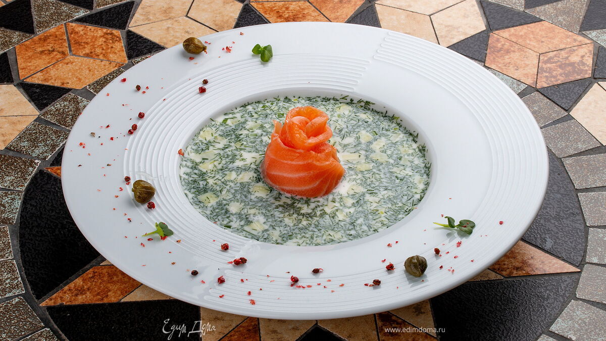 Окрошка с красной рыбой