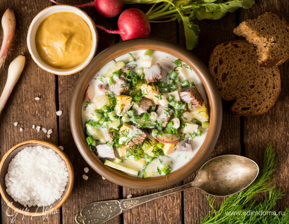 Окрошка на кефире с горчицей