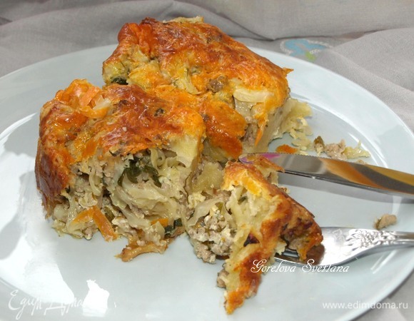 Слоеный пирог с капустой и фаршем Слоеный пирог с капустой и фаршем