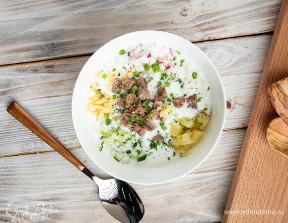 Рецепт классической окрошки с говядиной на кефире