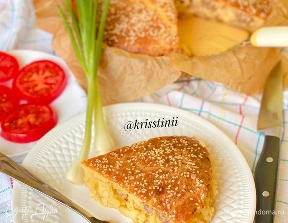 Заливной пирог с мясом и картофелем Заливной пирог с мясом и картофелем