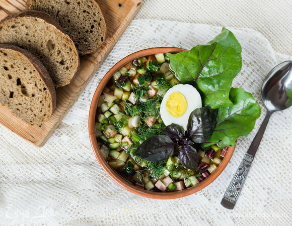 Рецепт классической окрошки с ветчиной на квасе 