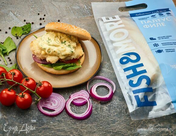 Сэндвич с палтусом и голландским соусом 