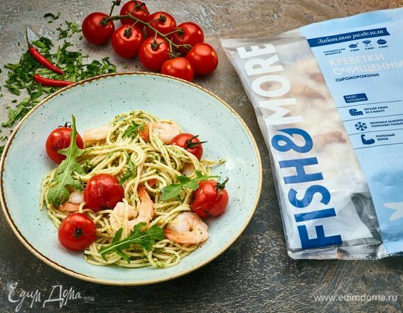 Паста с креветками и песто из руколы