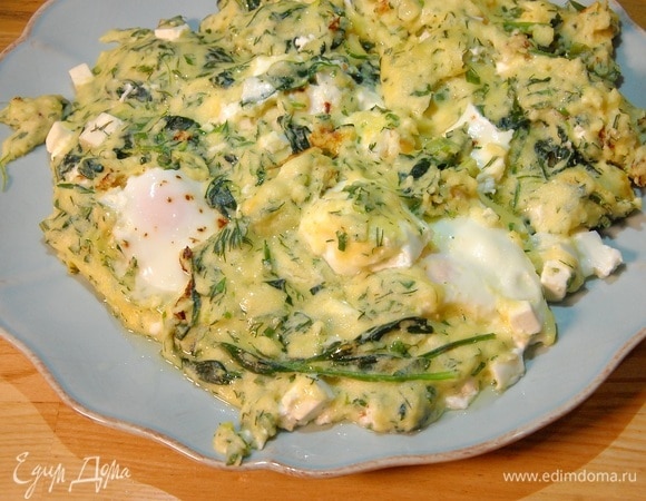 Полента со шпинатом, яйцами и сыром Полента со шпинатом, яйцами и сыром